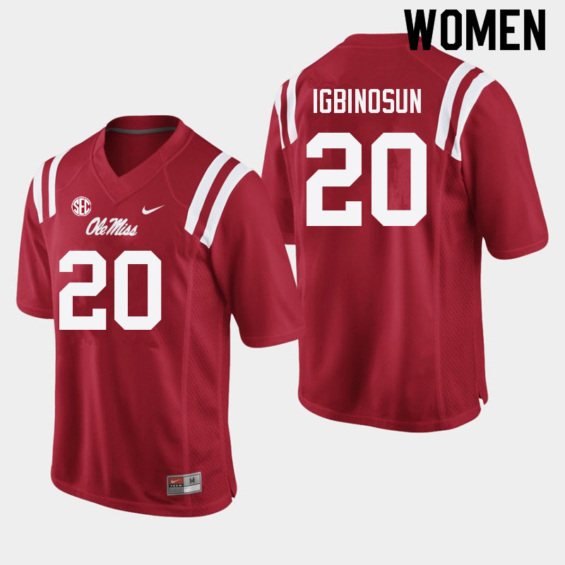 Davison Igbinosun Ole Miss Rebels NCAA Women's Red #20 Stitched Limited College Football Jersey VMS7358BI